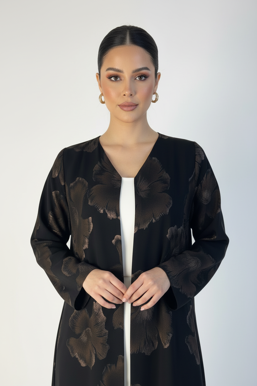 C 2389-05 Black Copper Printed Abaya