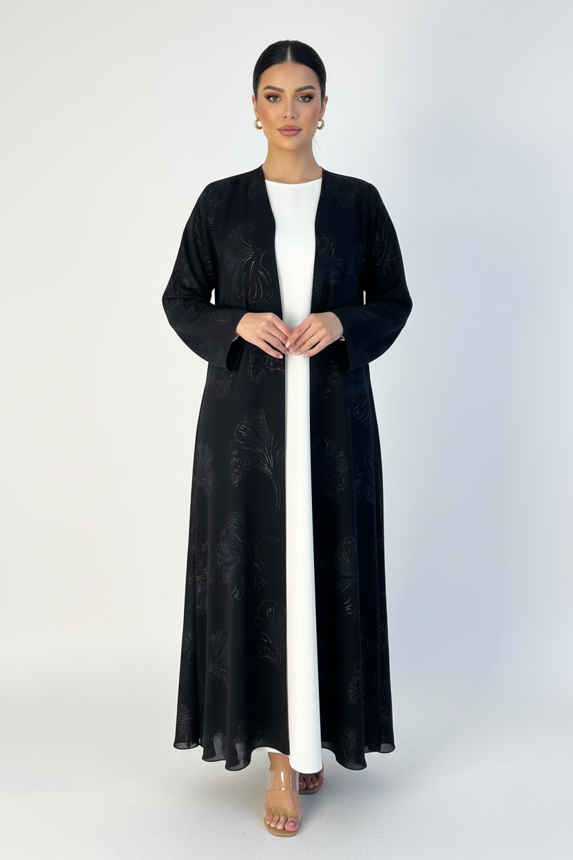 C 2390-01 Black Blue Printed Abaya