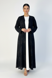C 2390-01 Black Blue Printed Abaya
