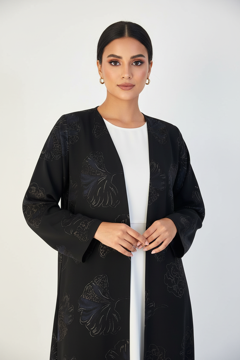 C 2390-01 Black Blue Printed Abaya