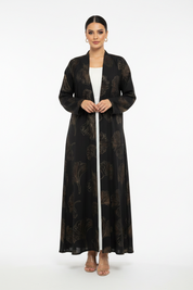 C 2390-02 Black Coffee Printed Abaya