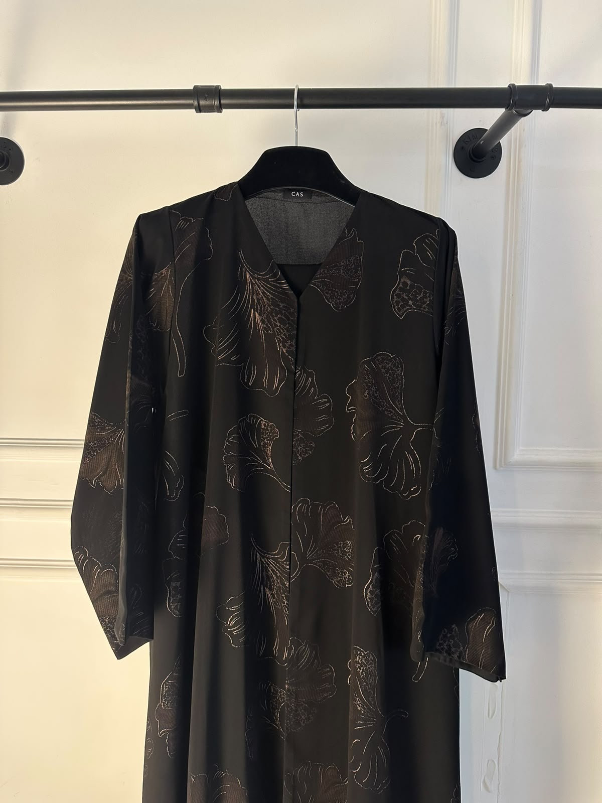 C 2390-02 Black Coffee Printed Abaya