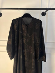 C 2390-02 Black Coffee Printed Abaya