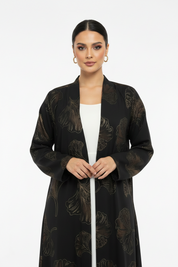 C 2390-02 Black Coffee Printed Abaya