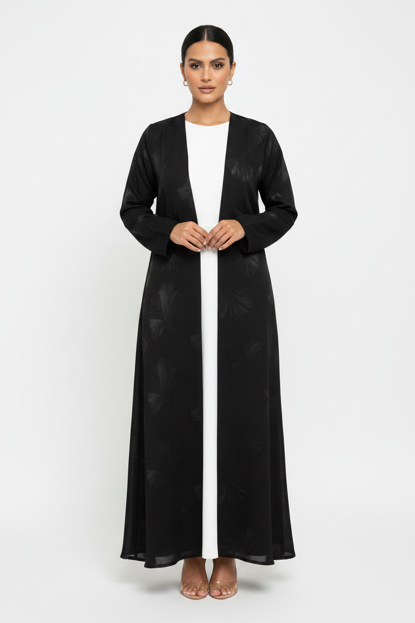 C 2390-03 Black Ash Printed Abaya