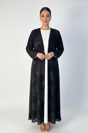 C 2390-04 Black Coffee Printed Abaya