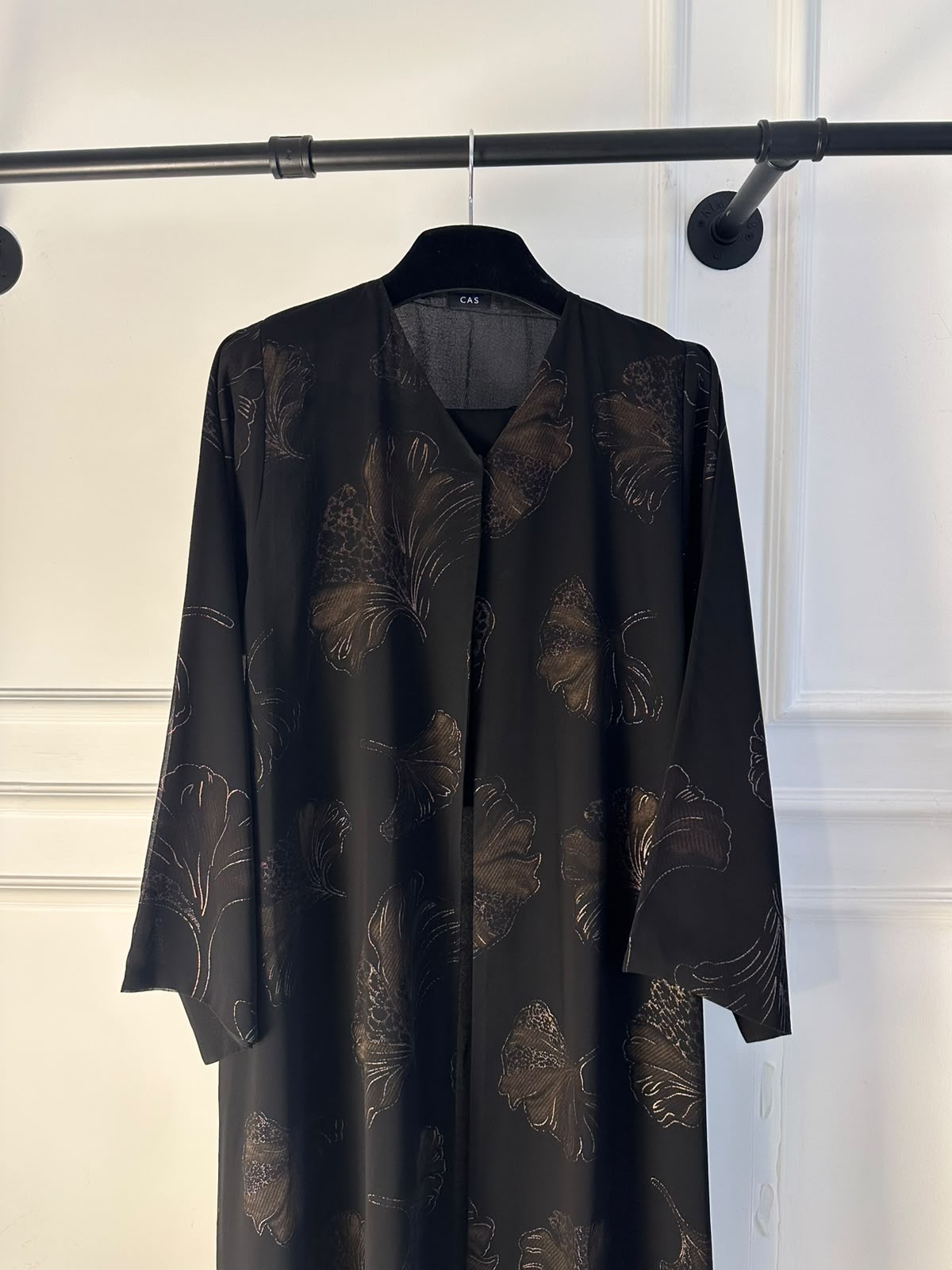 C 2390-04 Black Coffee Printed Abaya