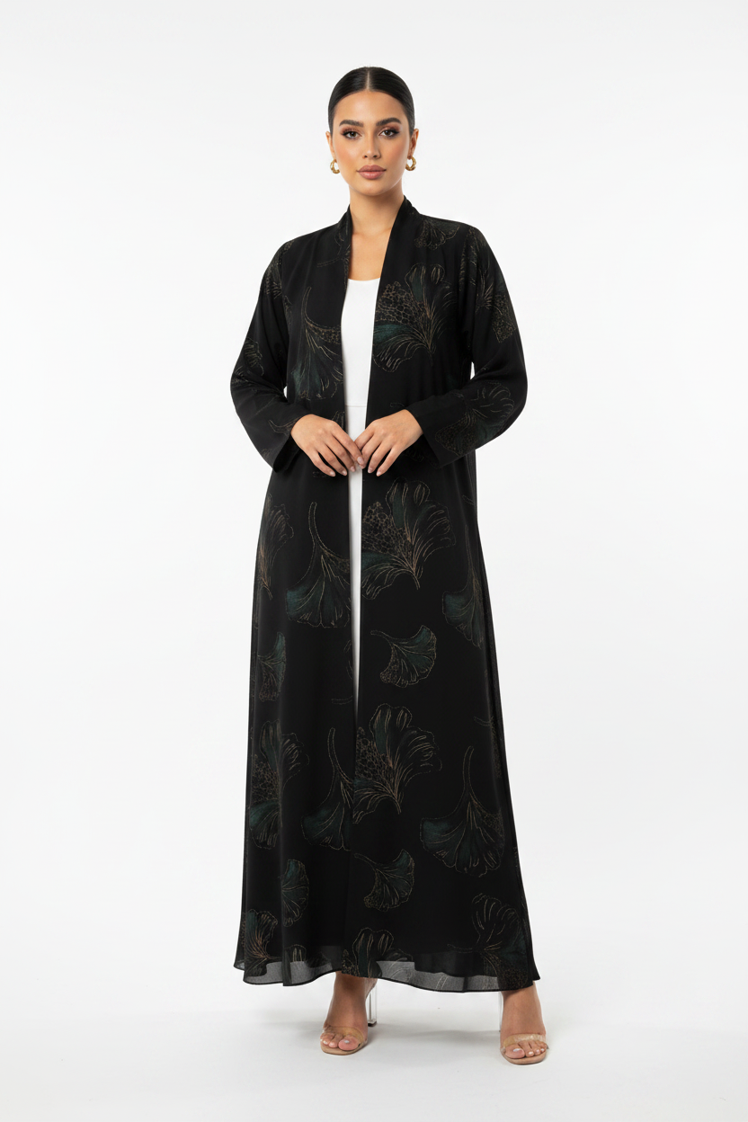 C 2390-05 Black Jade Printed Abaya