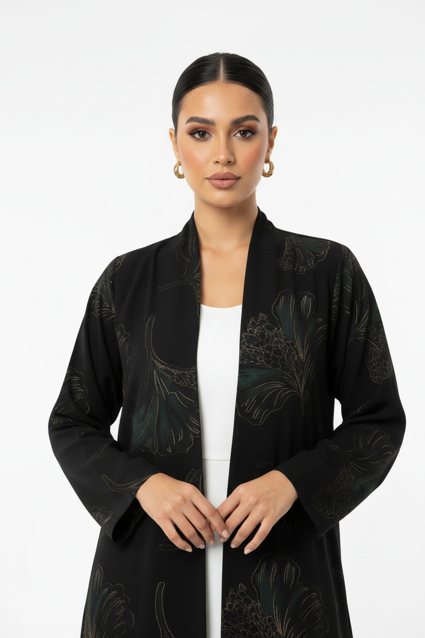 C 2390-05 Black Jade Printed Abaya