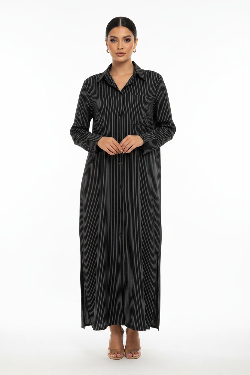 C 2391 Black Striped Travel Dress