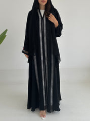 C 2394 Black Criss-Cross Lace Abaya