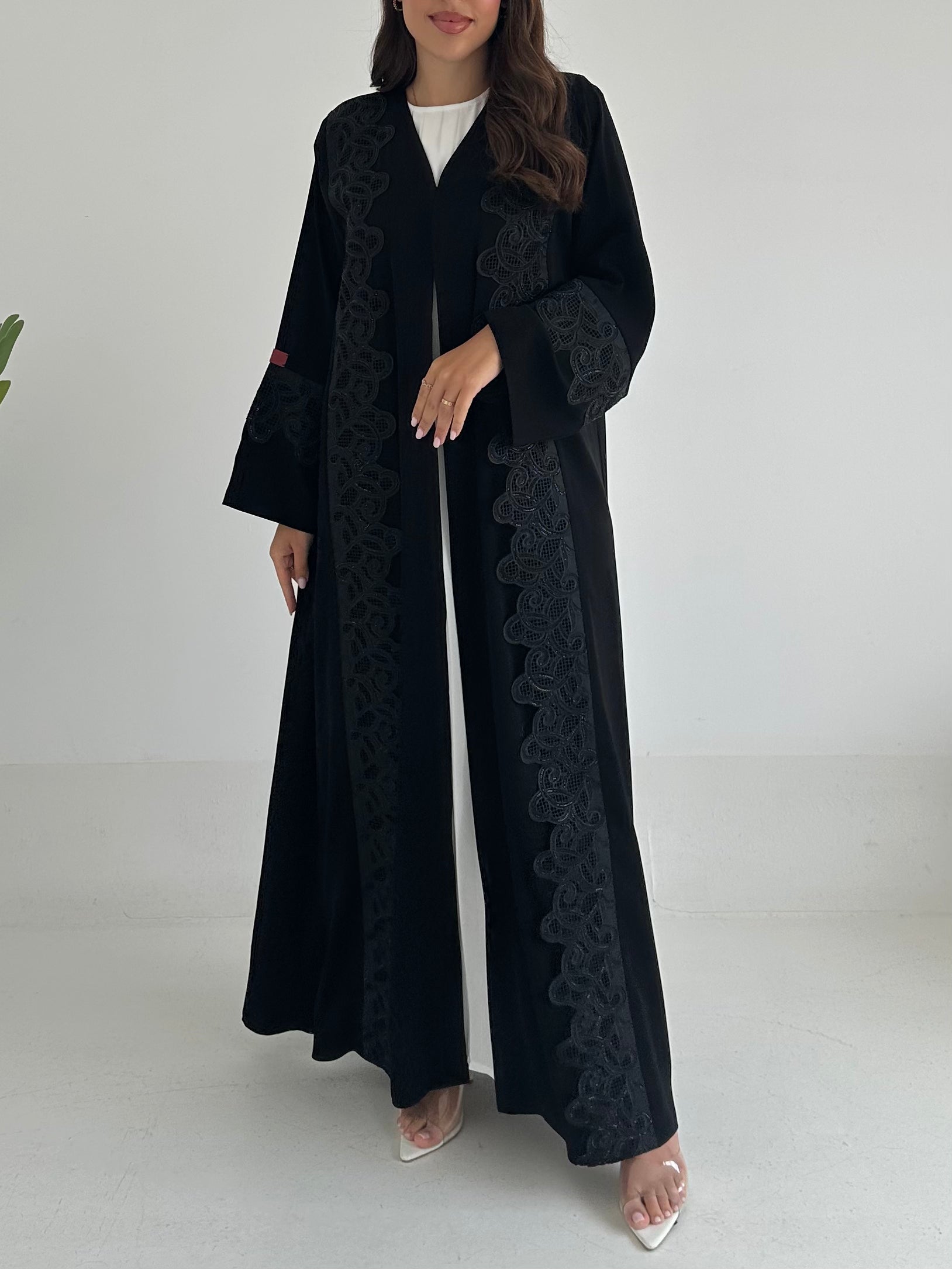 C 2396 Black Crystal Lace Abaya