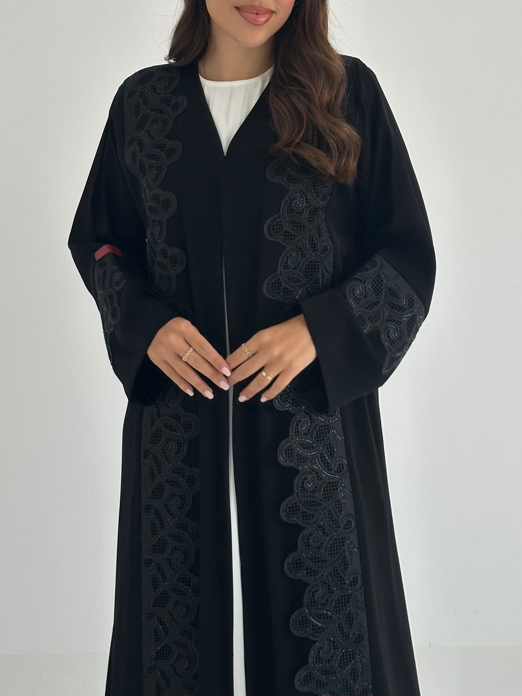 C 2396 Black Crystal Lace Abaya