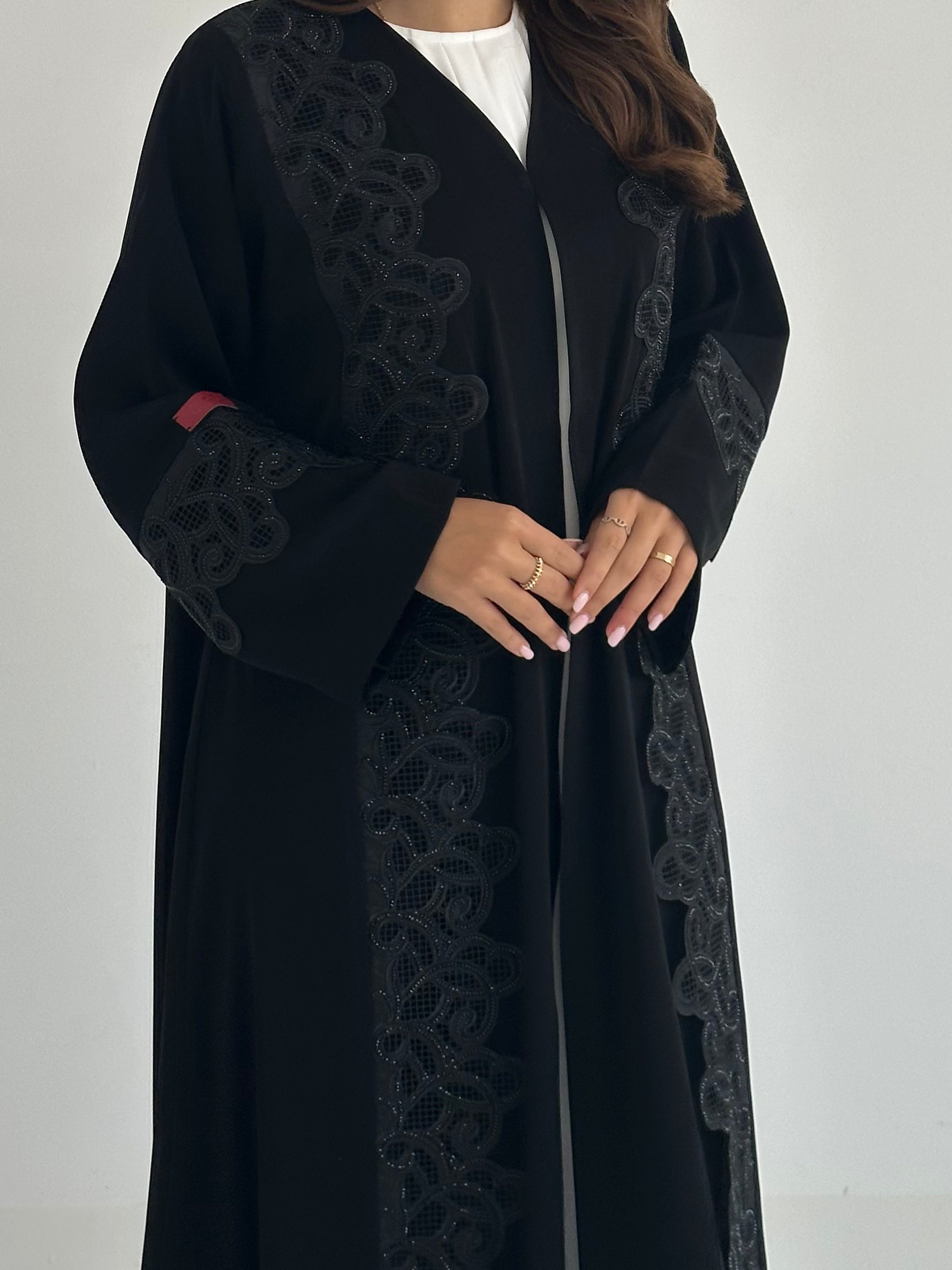 C 2396 Black Crystal Lace Abaya
