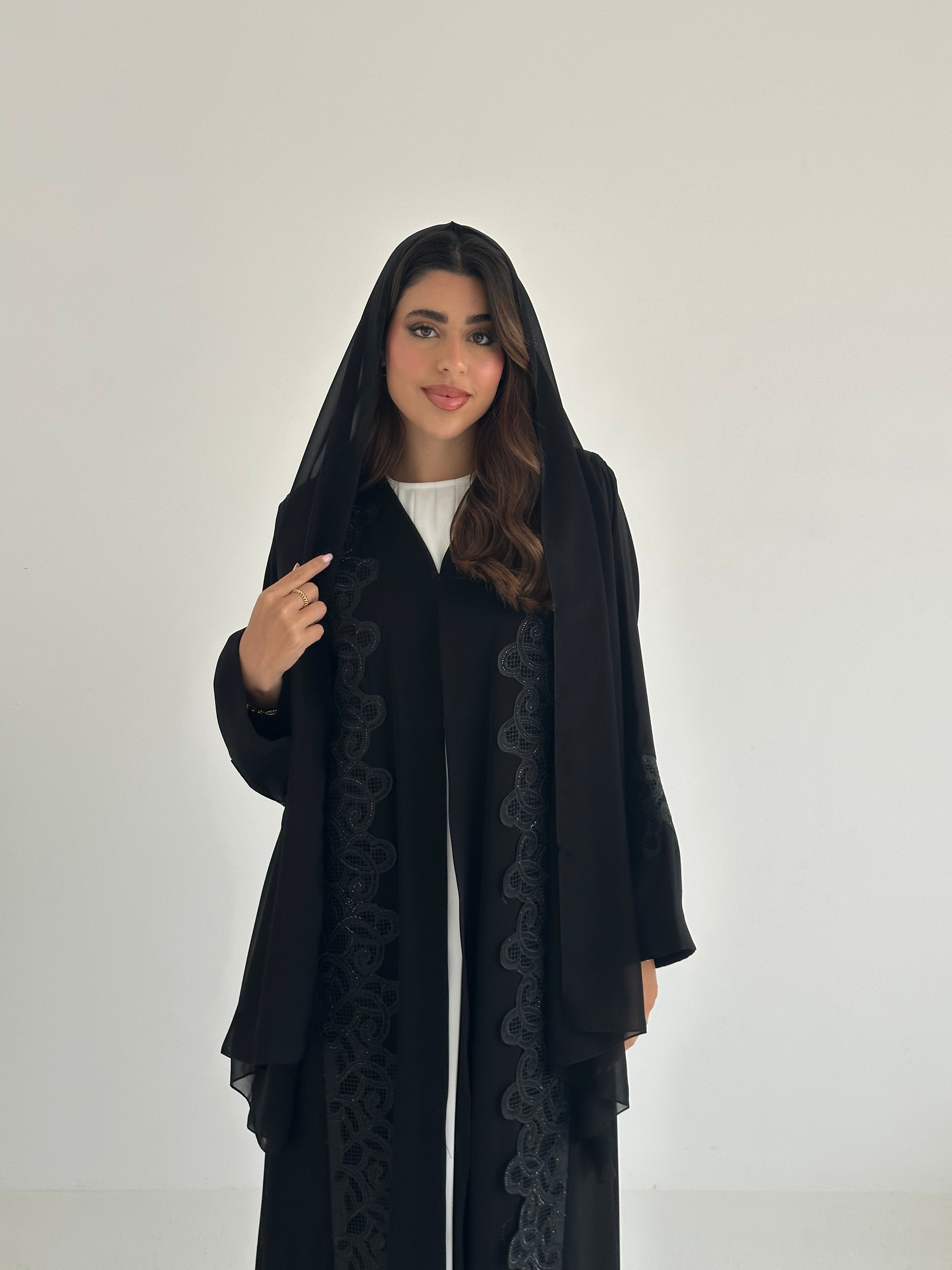 C 2396 Black Crystal Lace Abaya