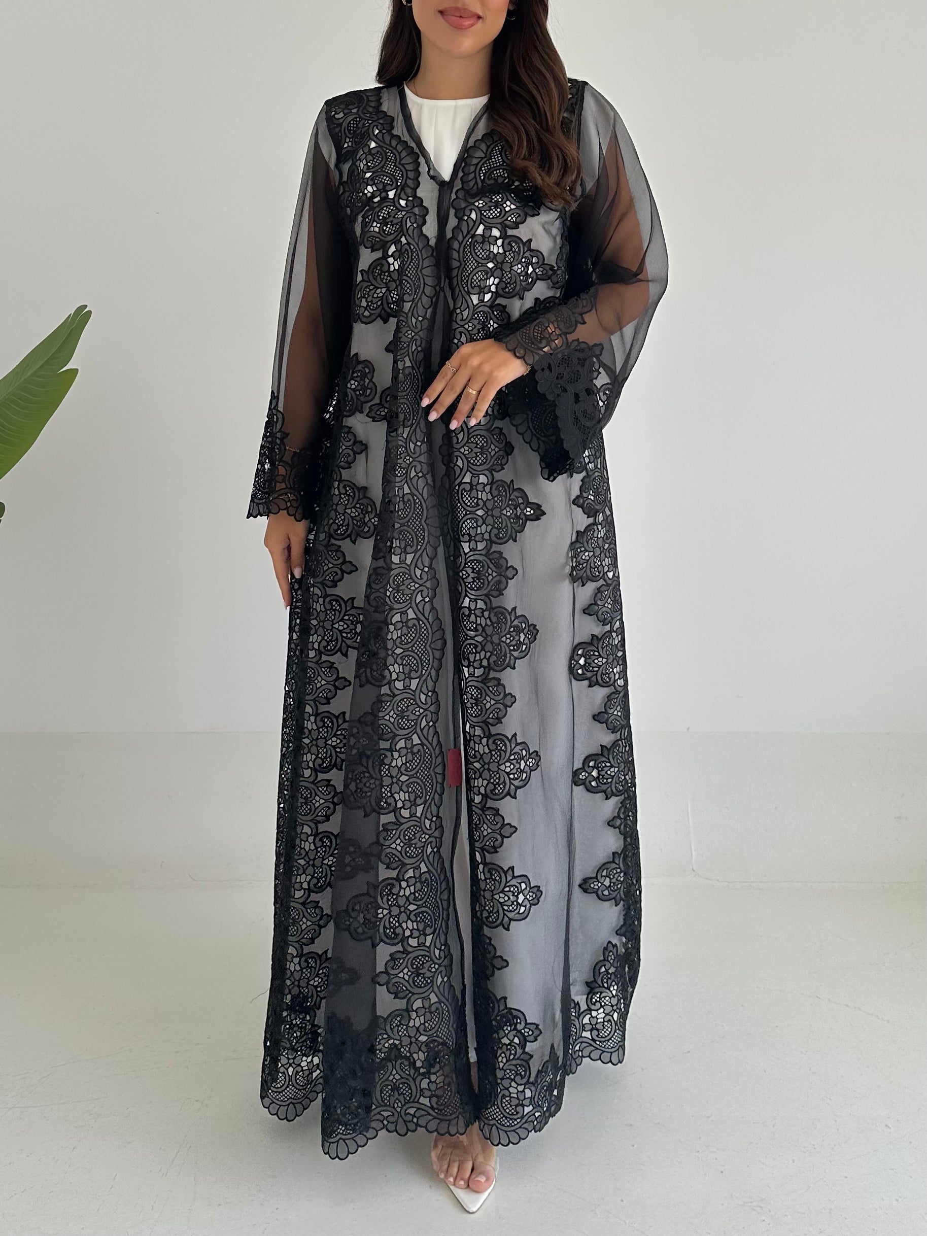 C 2397 Black Lace Abaya