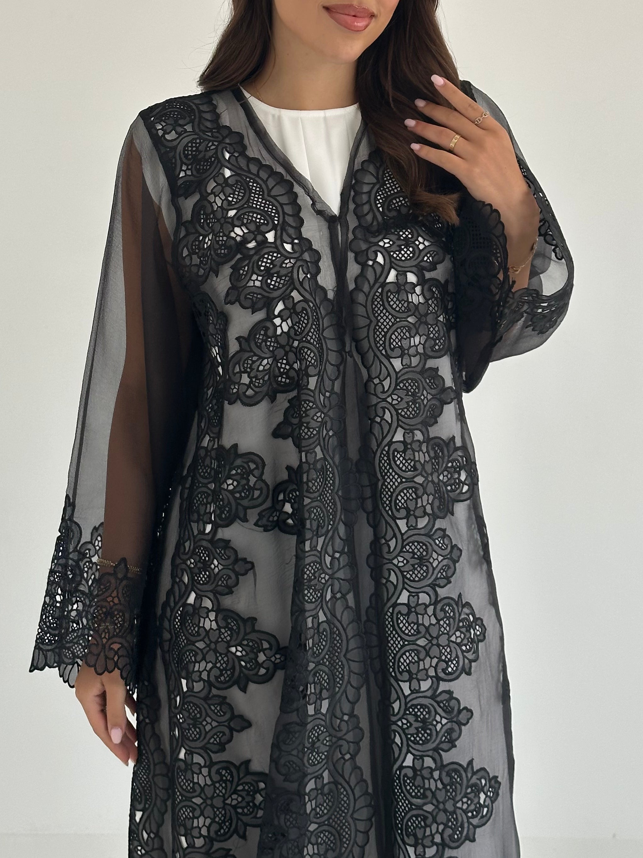 C 2397 Black Lace Abaya