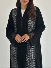 C 2398 Black Crystal Lace Abaya