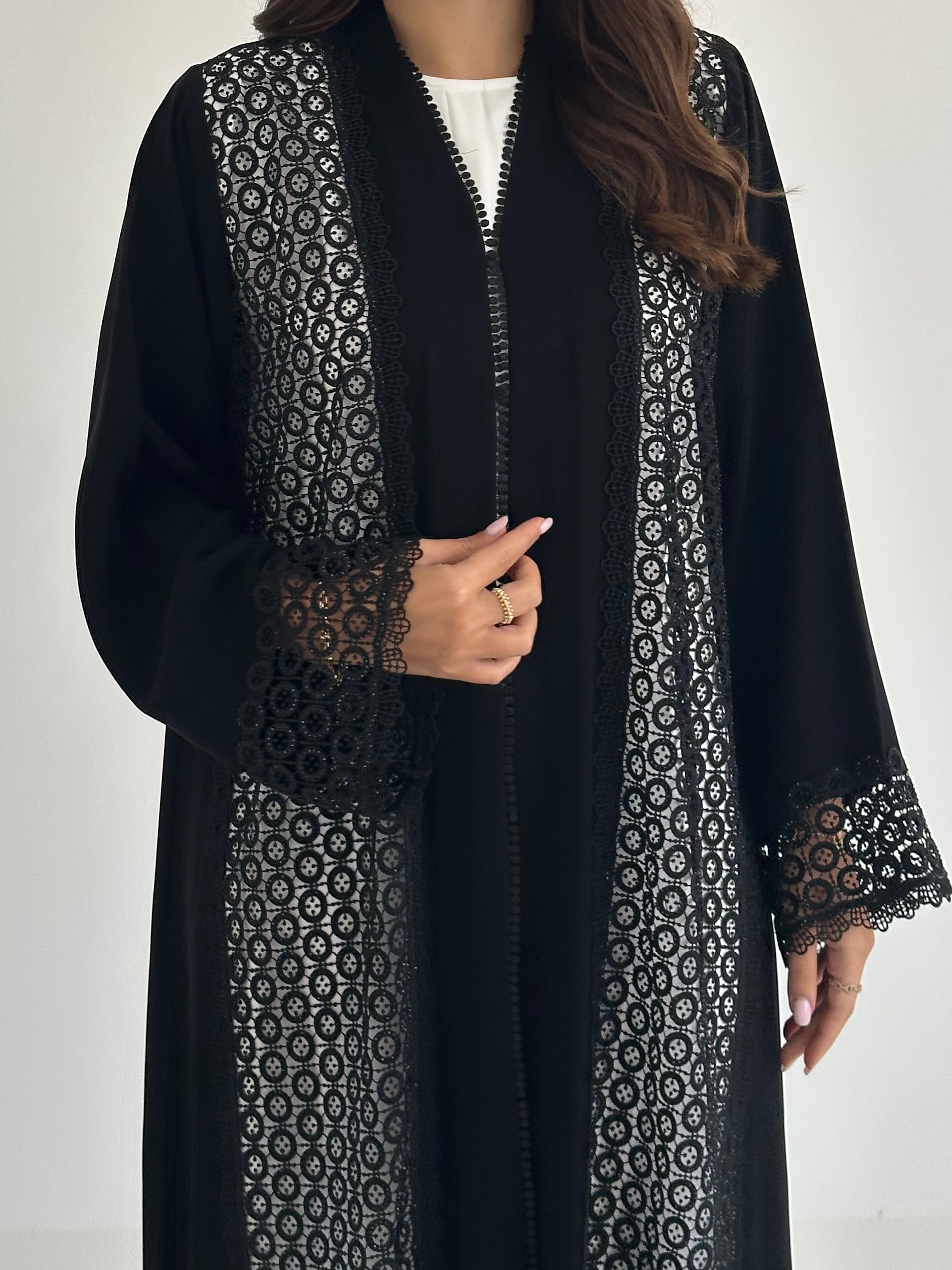 C 2398 Black Crystal Lace Abaya