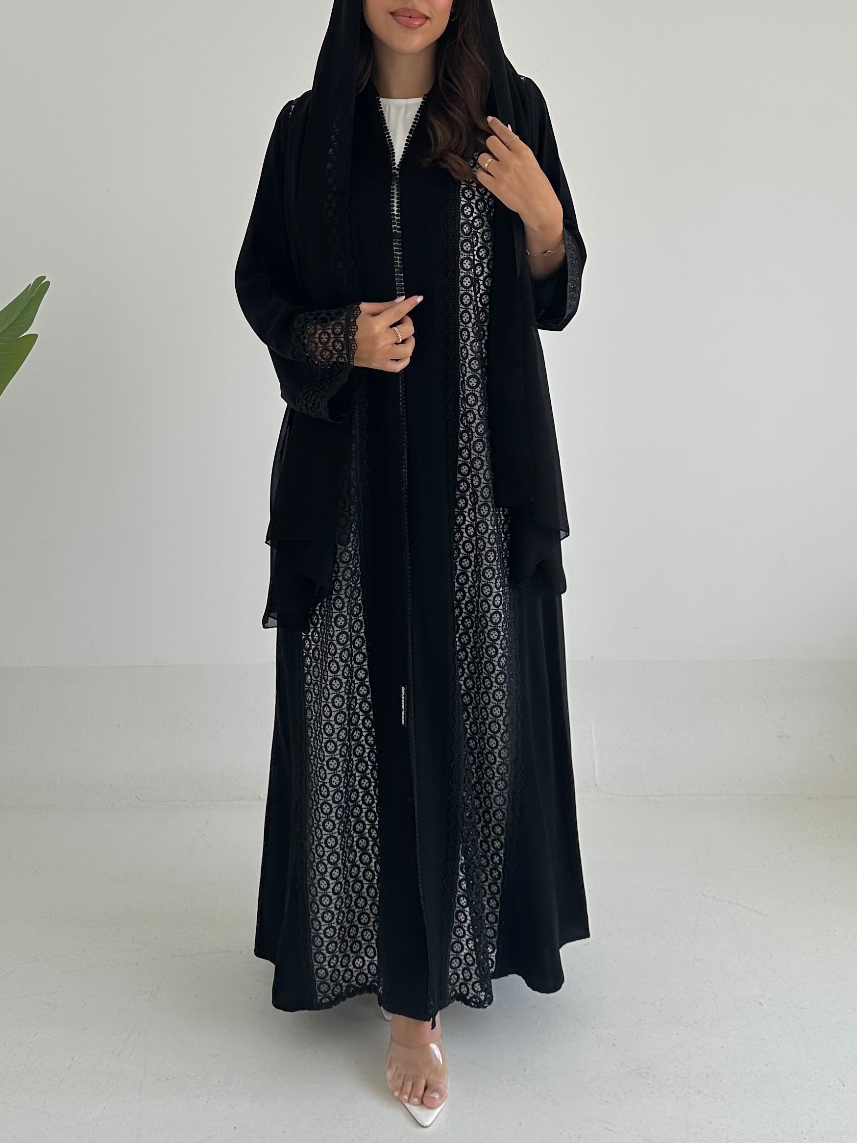 C 2398 Black Crystal Lace Abaya