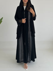 C 2398 Black Crystal Lace Abaya