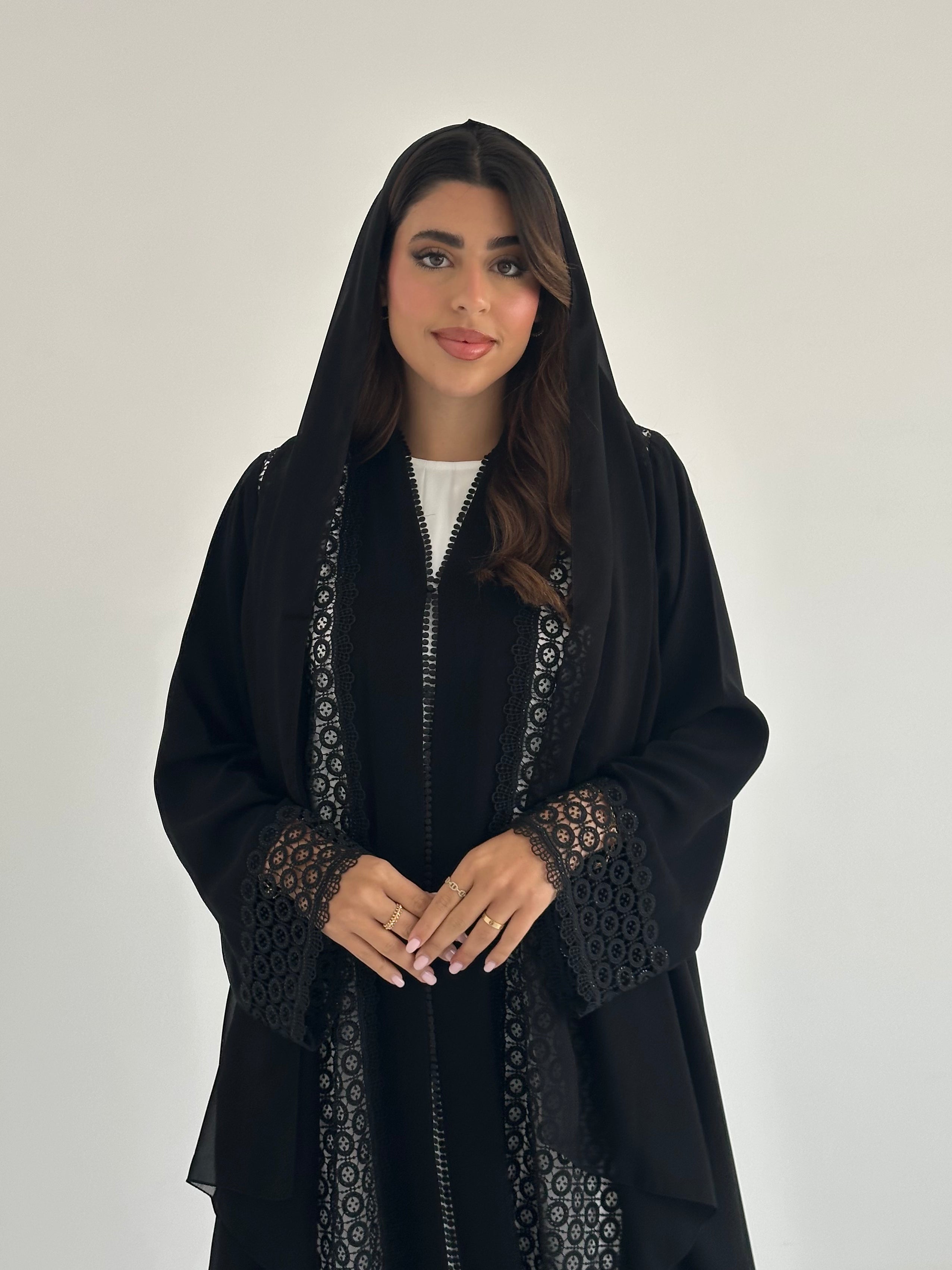 C 2398 Black Crystal Lace Abaya