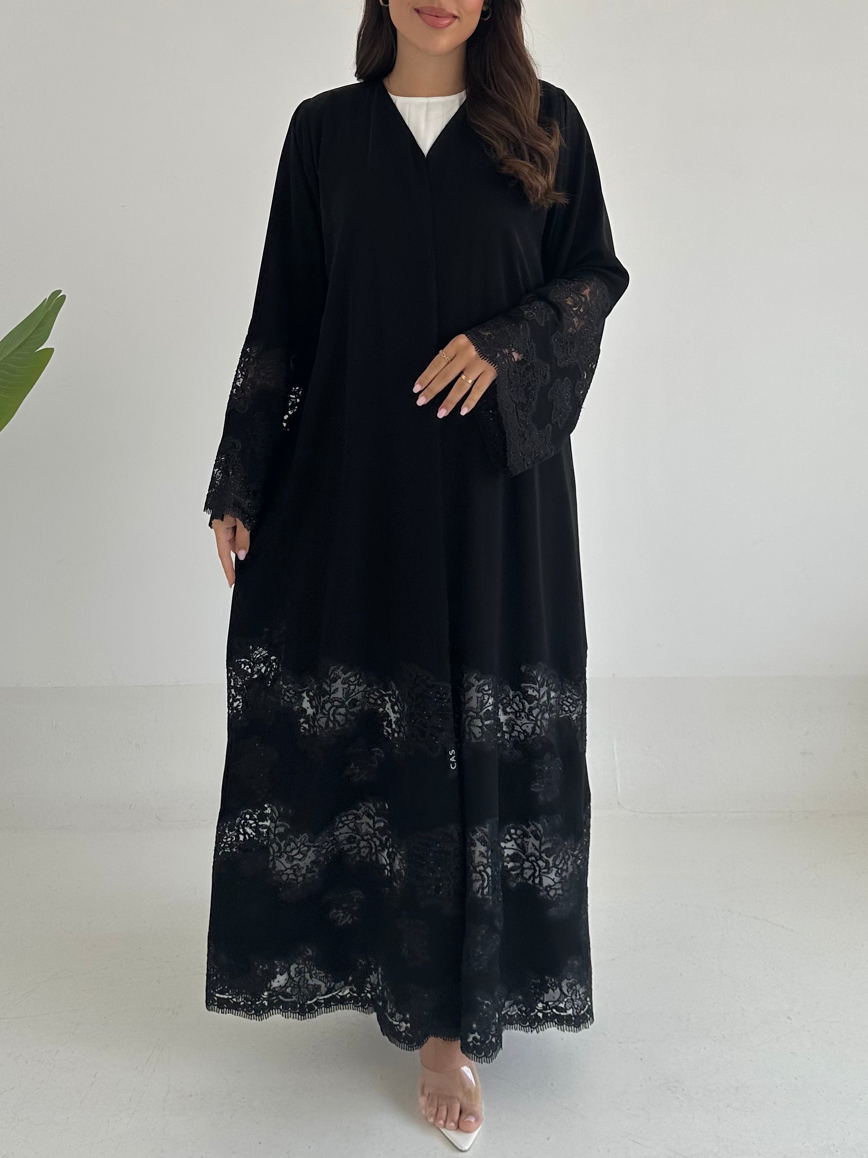 C 2400 Black Crystal Lace Abaya