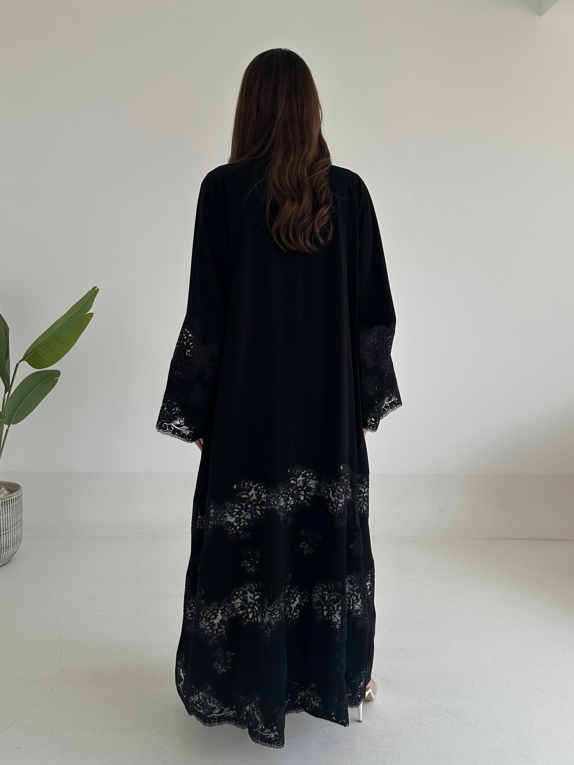 C 2400 Black Crystal Lace Abaya