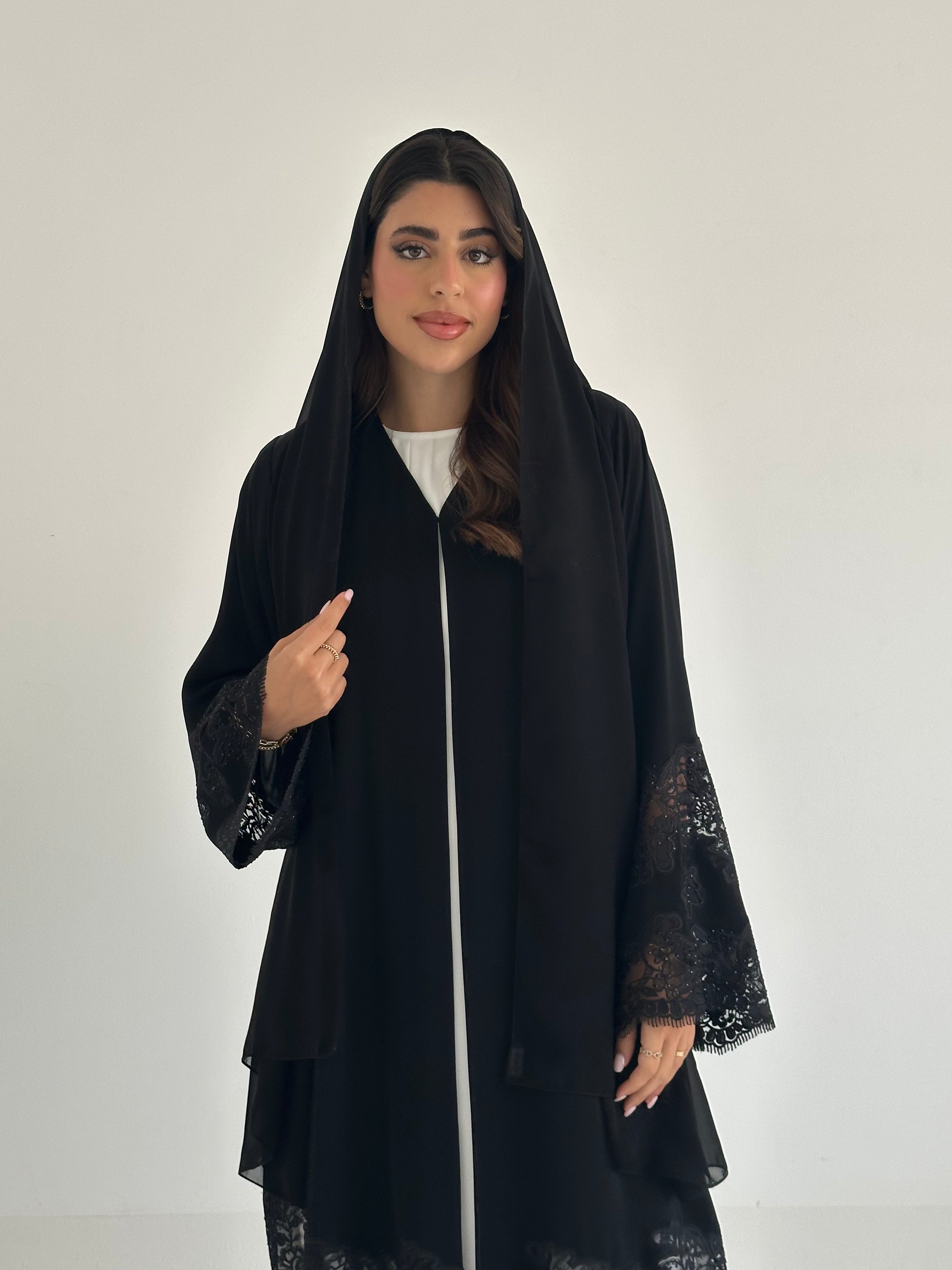 C 2400 Black Crystal Lace Abaya