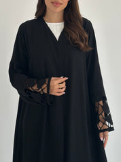 C 2401 Black Beaded Lace Abaya