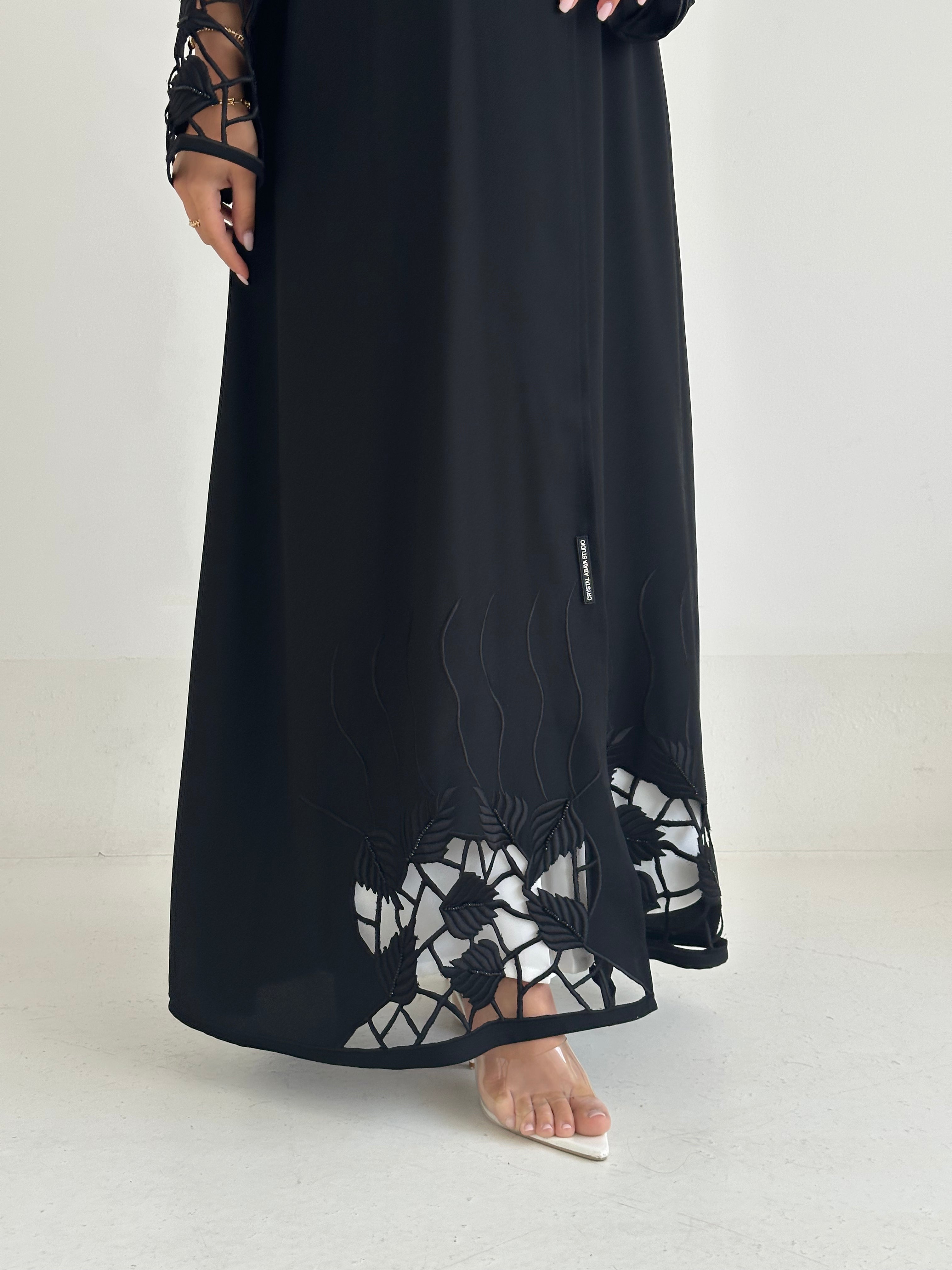 C 2401 Black Beaded Lace Abaya