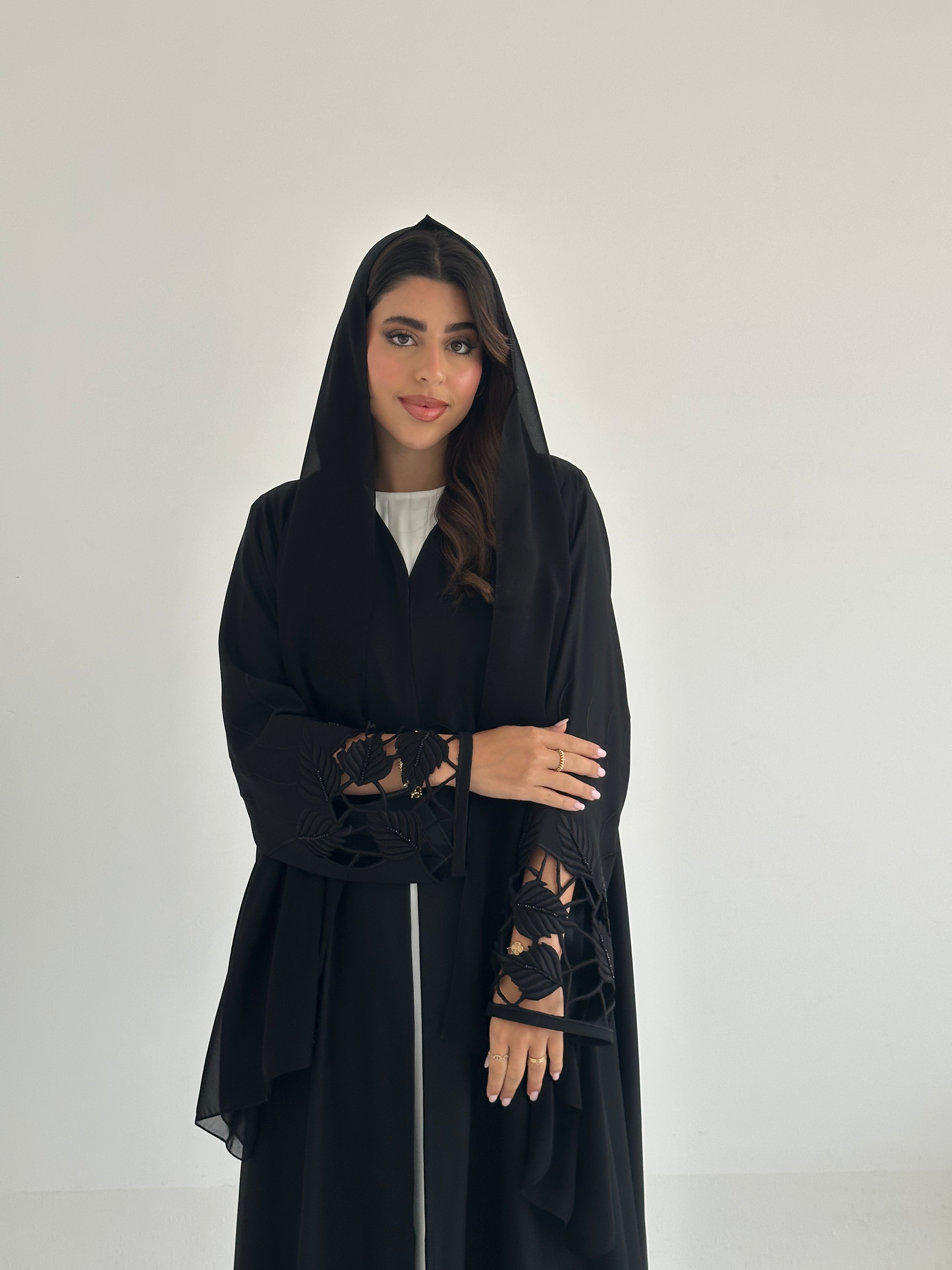 C 2401 Black Beaded Lace Abaya