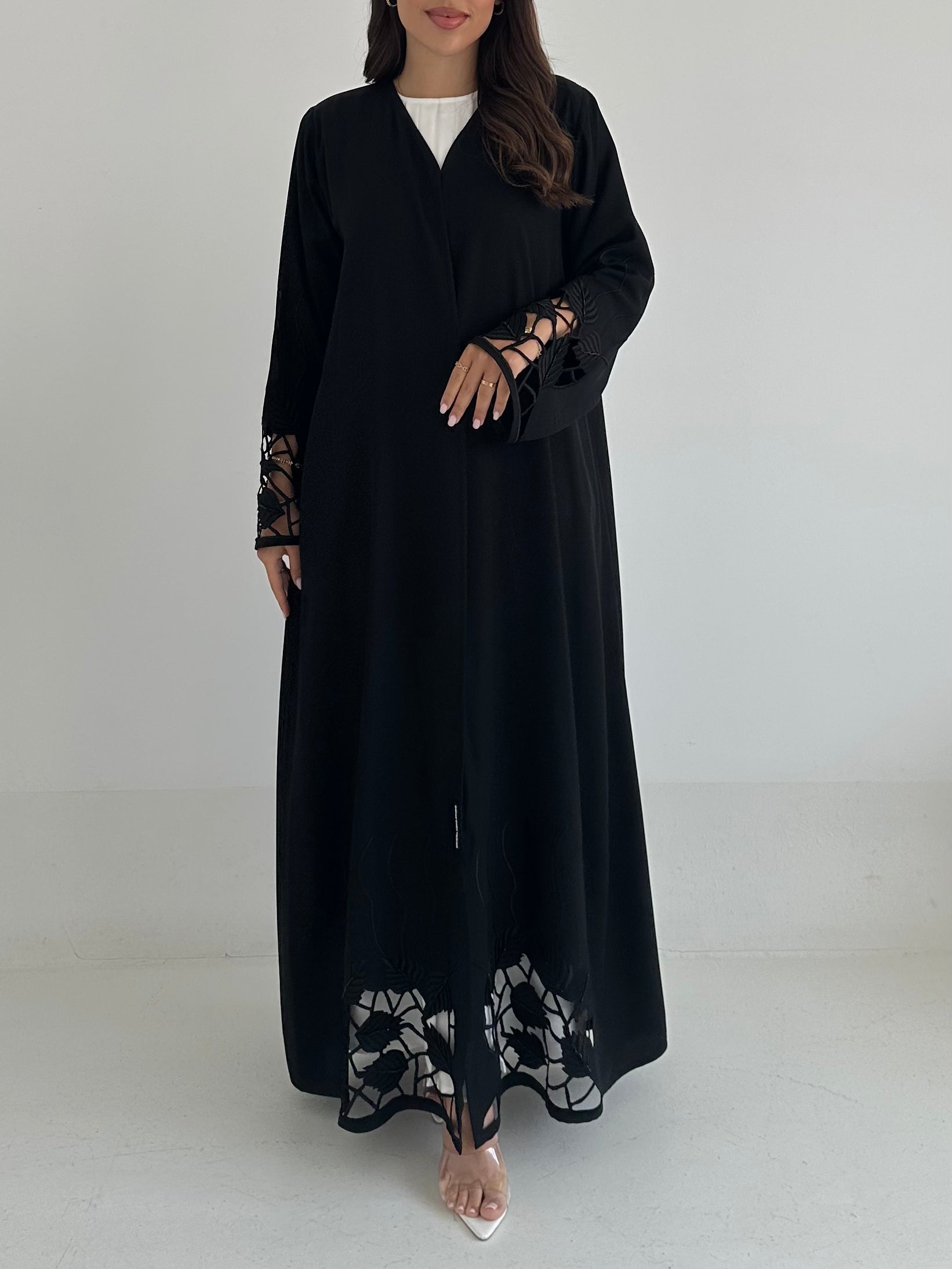 C 2401 Black Beaded Lace Abaya