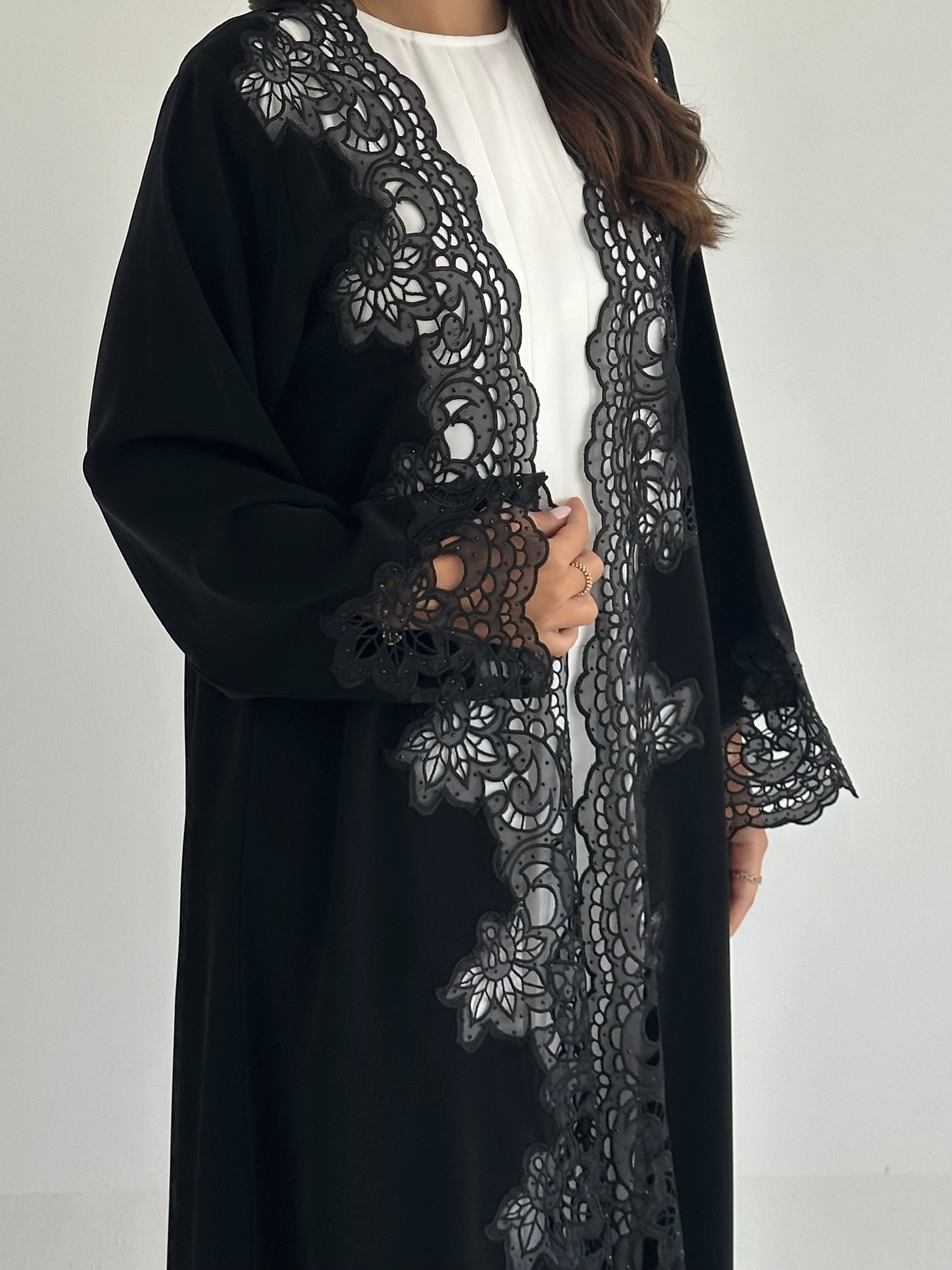 C 2402 Black Crystal Lace Abaya