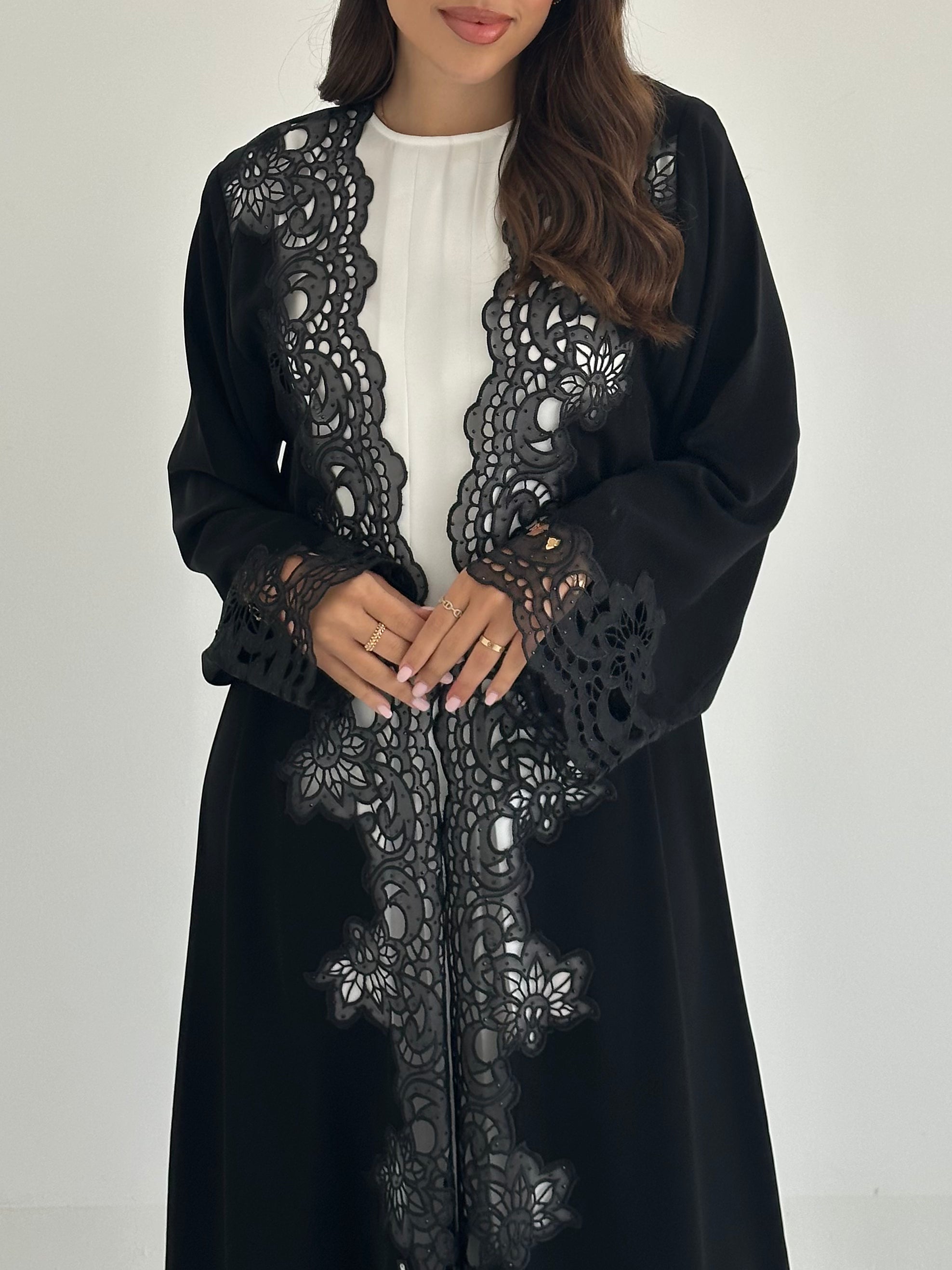 C 2402 Black Crystal Lace Abaya