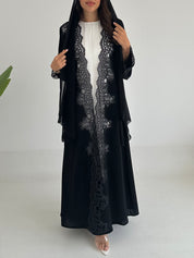 C 2402 Black Crystal Lace Abaya