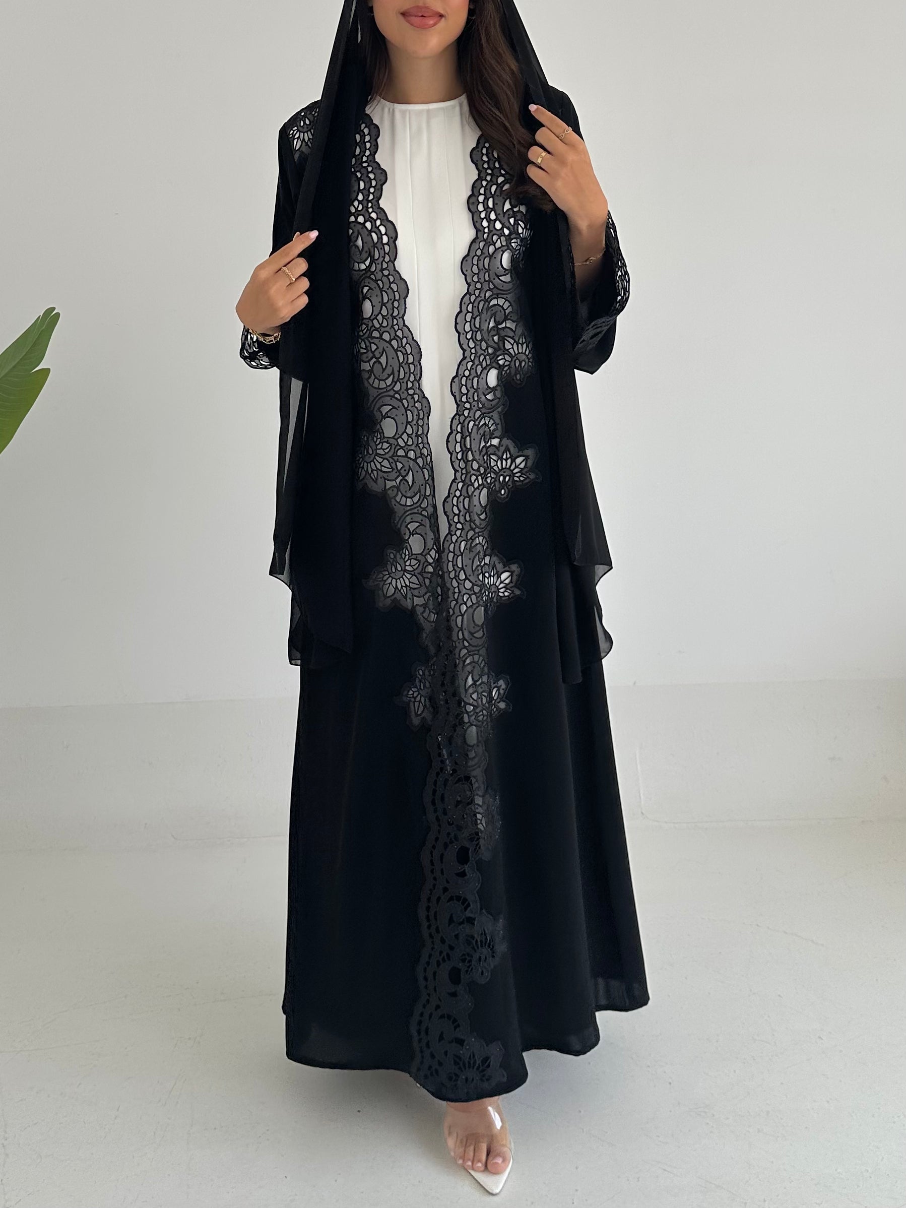 C 2402 Black Crystal Lace Abaya
