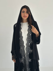 C 2402 Black Crystal Lace Abaya
