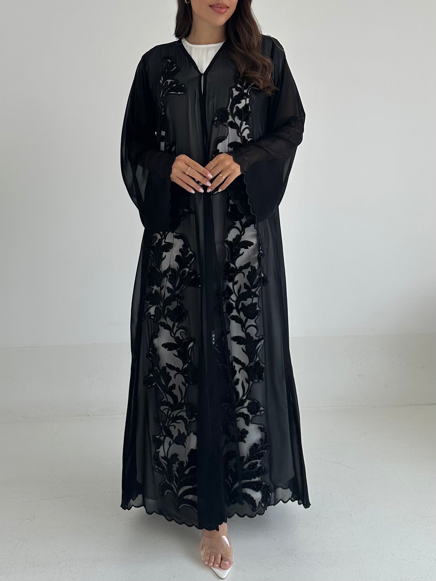 C 2403 Black Crystal Lace Abaya