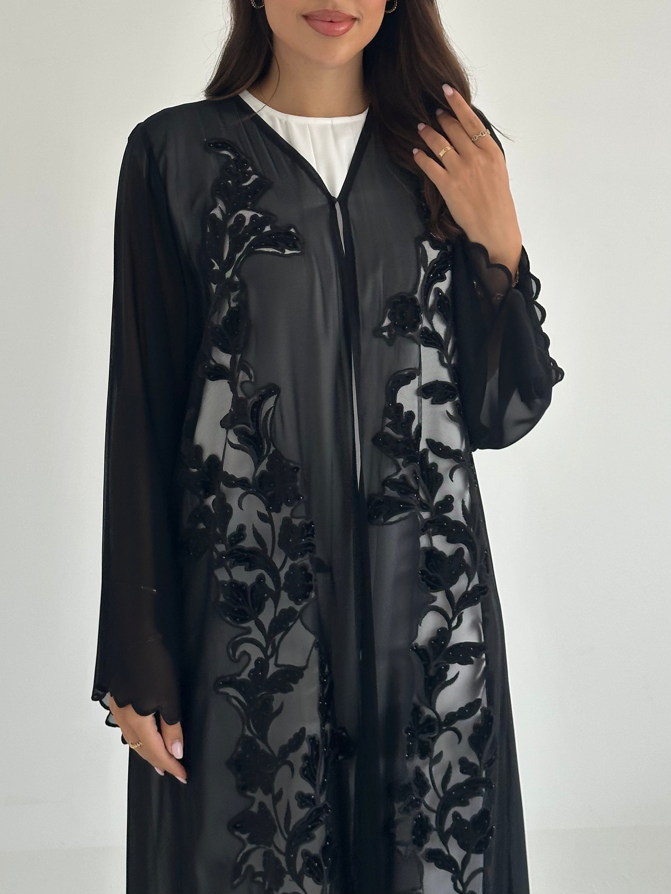 C 2403 Black Crystal Lace Abaya