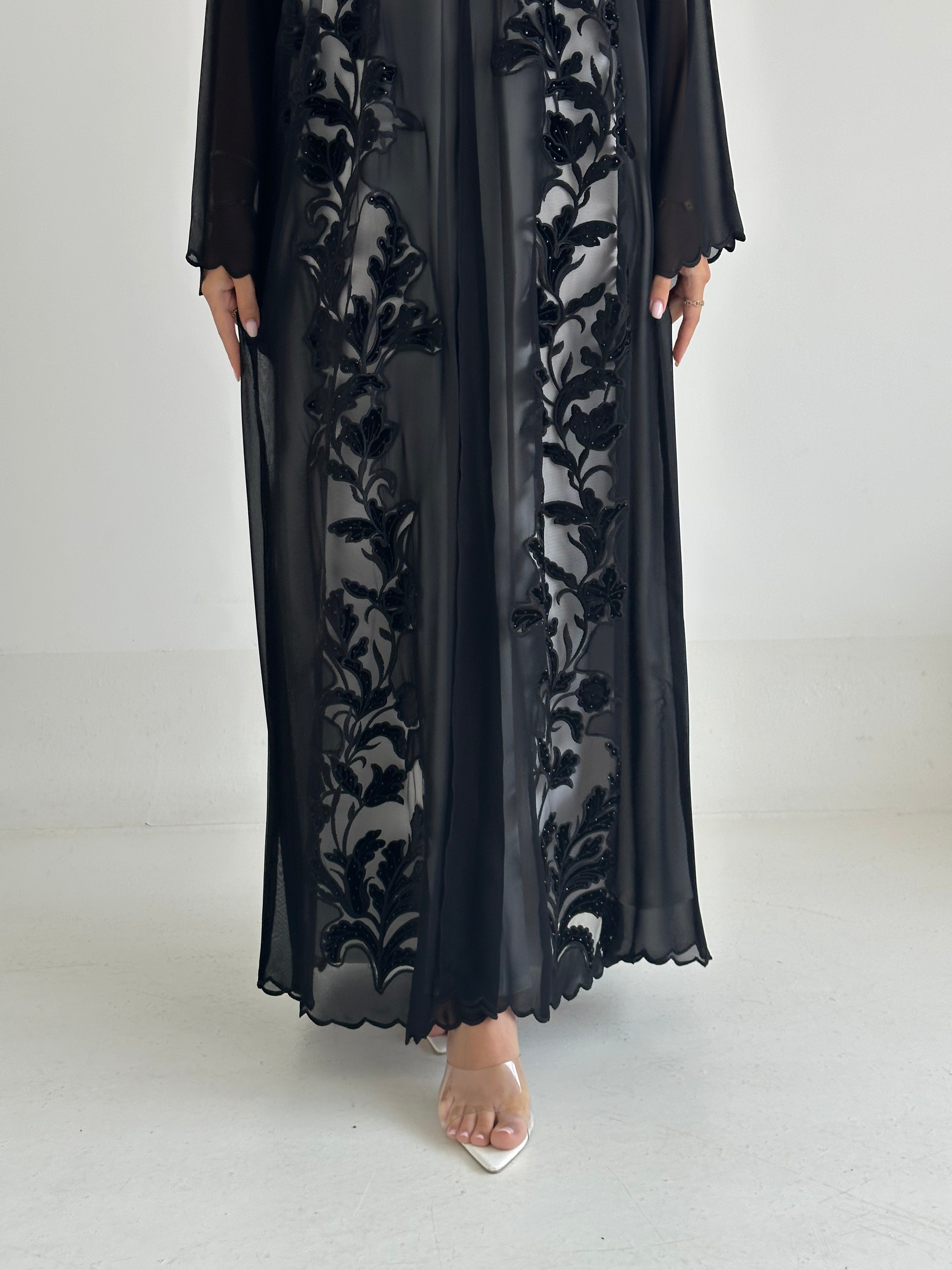 C 2403 Black Crystal Lace Abaya