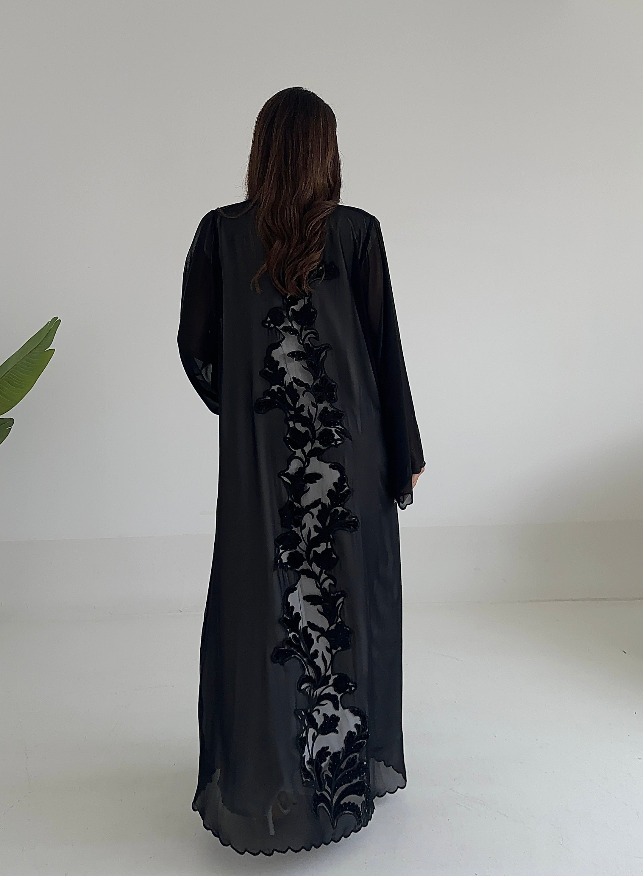 C 2403 Black Crystal Lace Abaya