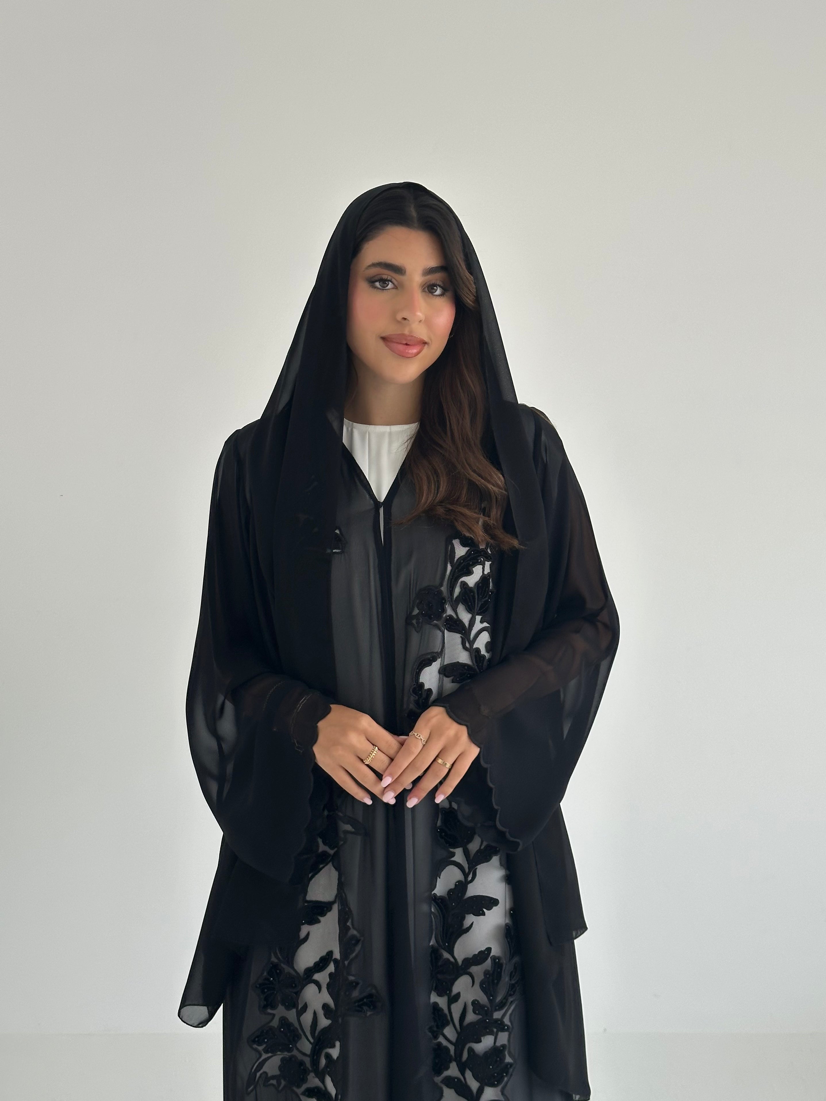 C 2403 Black Crystal Lace Abaya