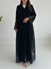 C 2404 Black Floral Lace Abaya