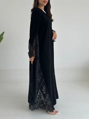 C 2404 Black Floral Lace Abaya