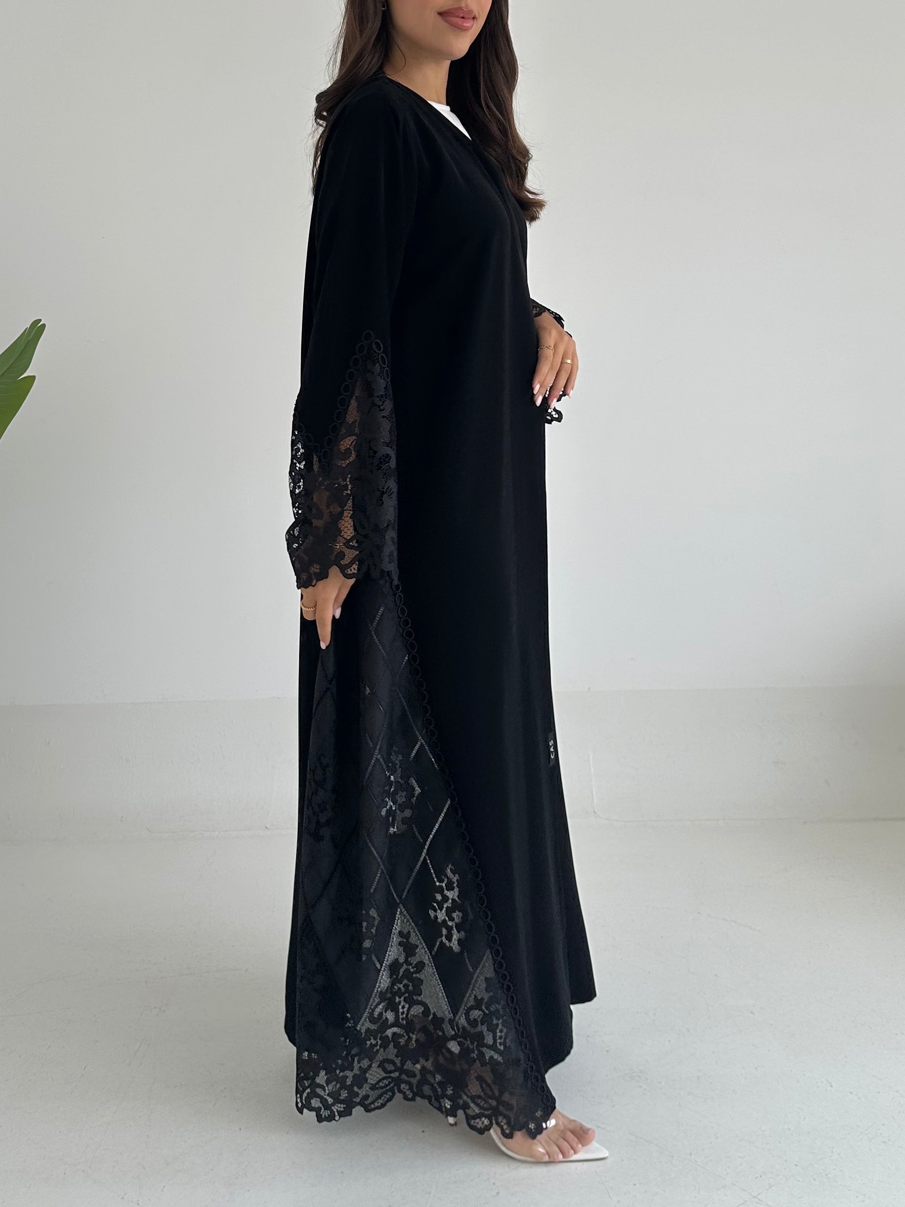 C 2404 Black Floral Lace Abaya