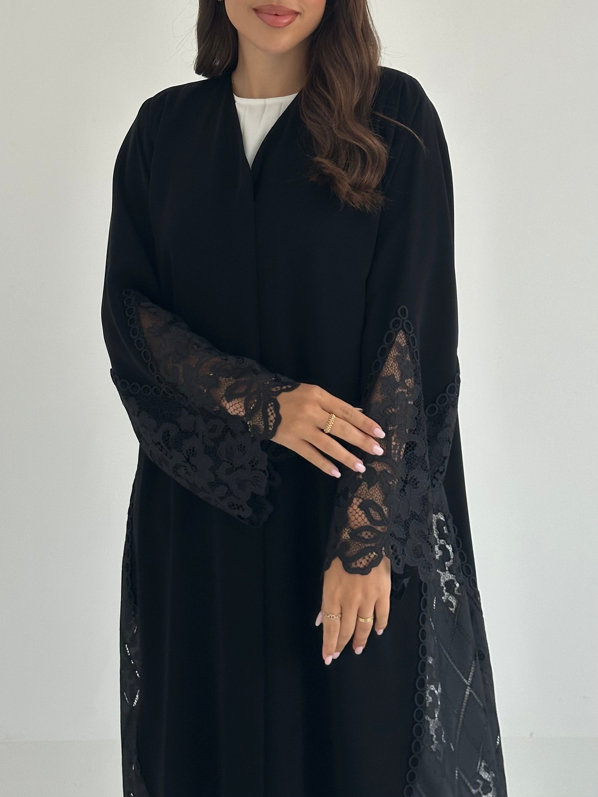 C 2404 Black Floral Lace Abaya