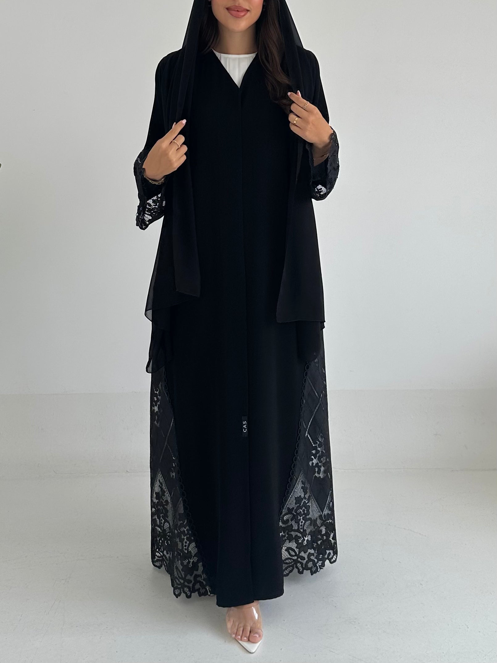 C 2404 Black Floral Lace Abaya
