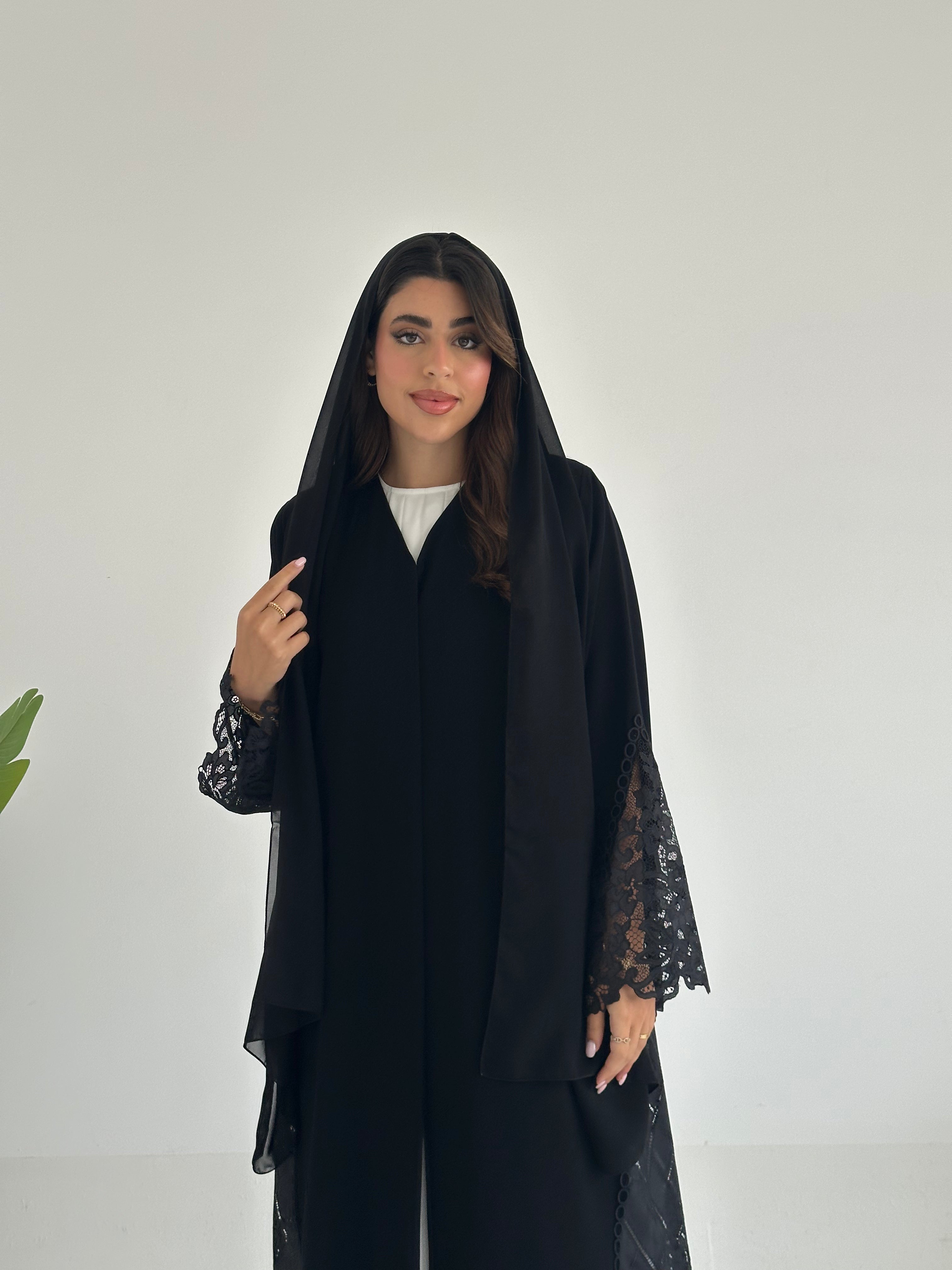 C 2404 Black Floral Lace Abaya