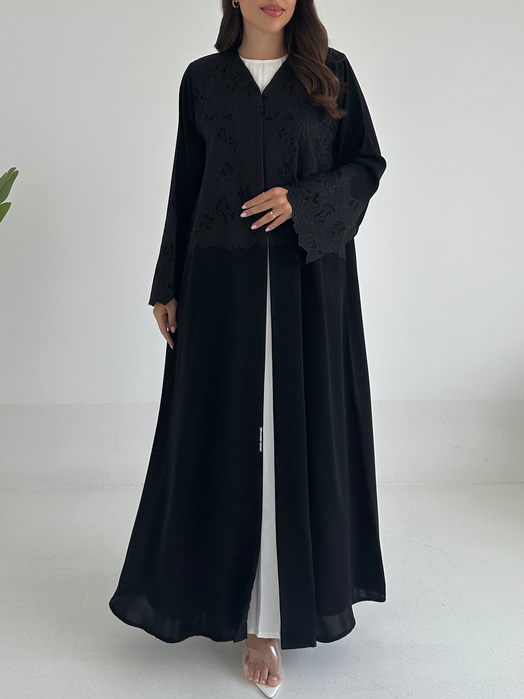 C 2405 Black Crystal Lace Abaya